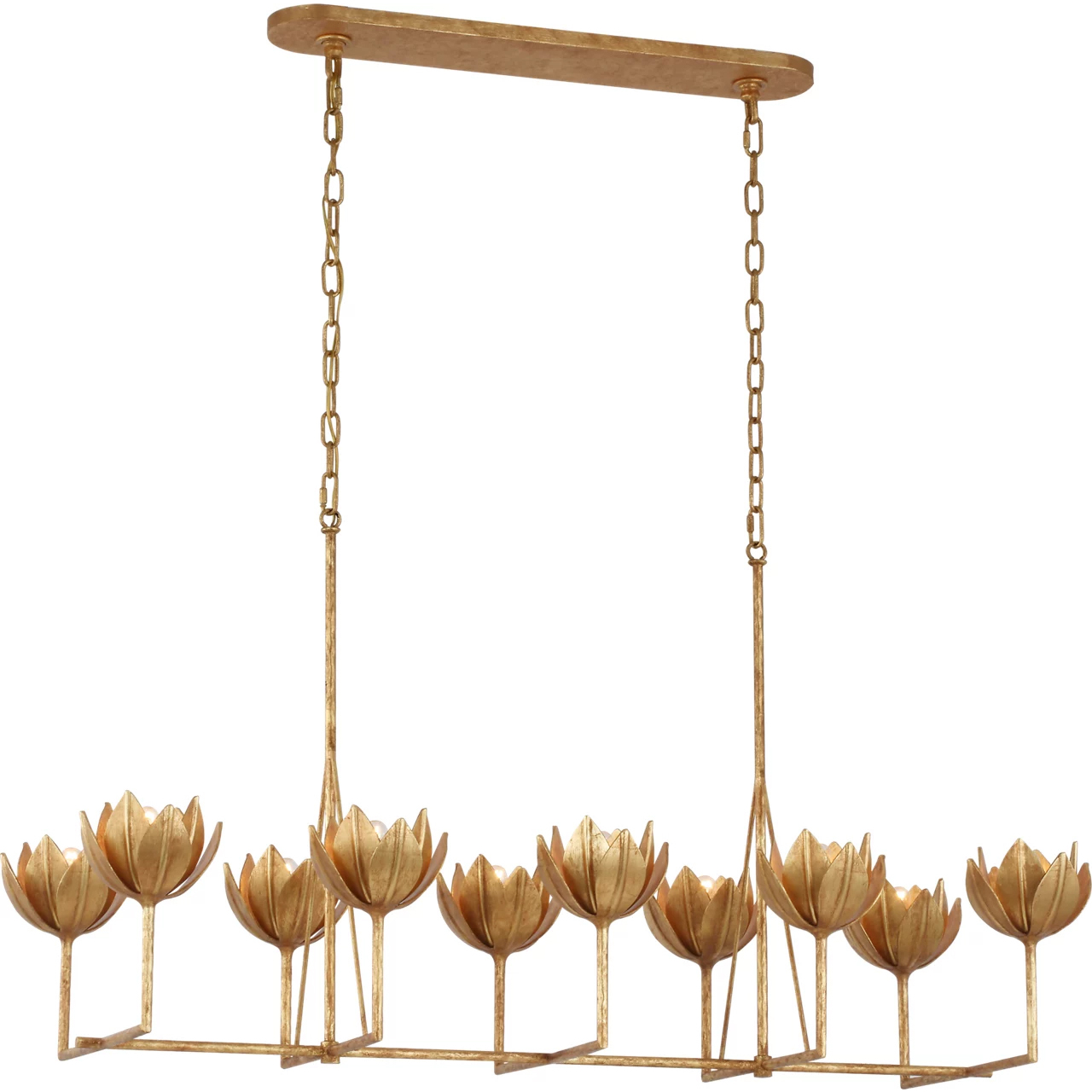 Julie Neill Alberto LED 50.5 inch Antique Gold Leaf Linear Chandelier Ceiling Light, Large