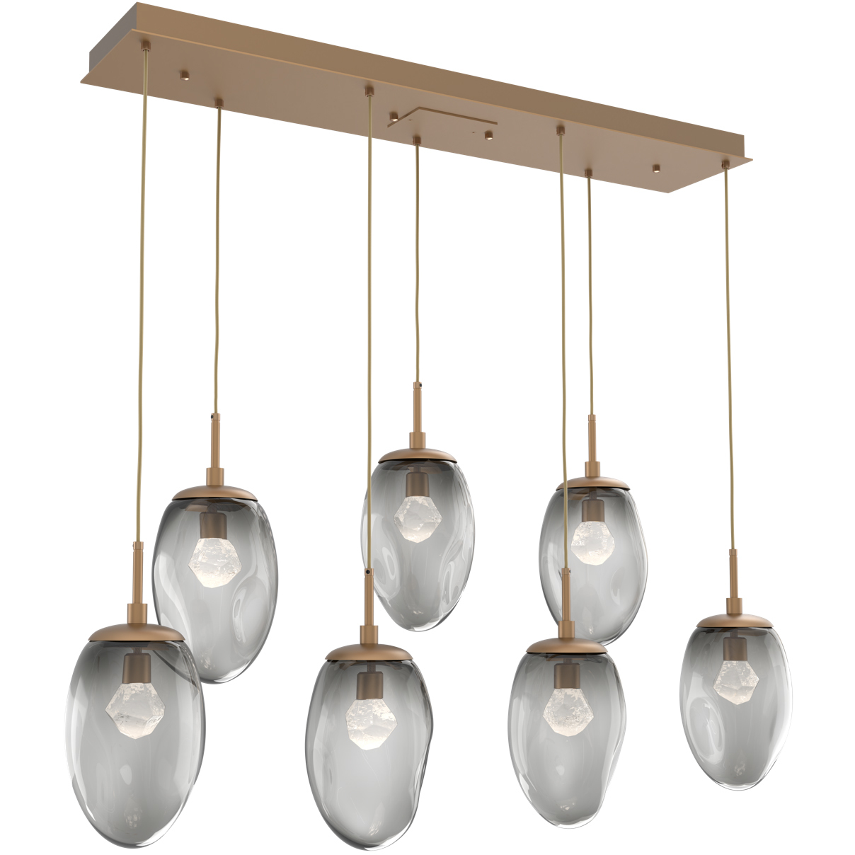 Meteo LED LED Novel Brass Linear Pendant Ceiling Light in 2700K LED, Zircon Inner - Smoke Outer, Multi-Pendant