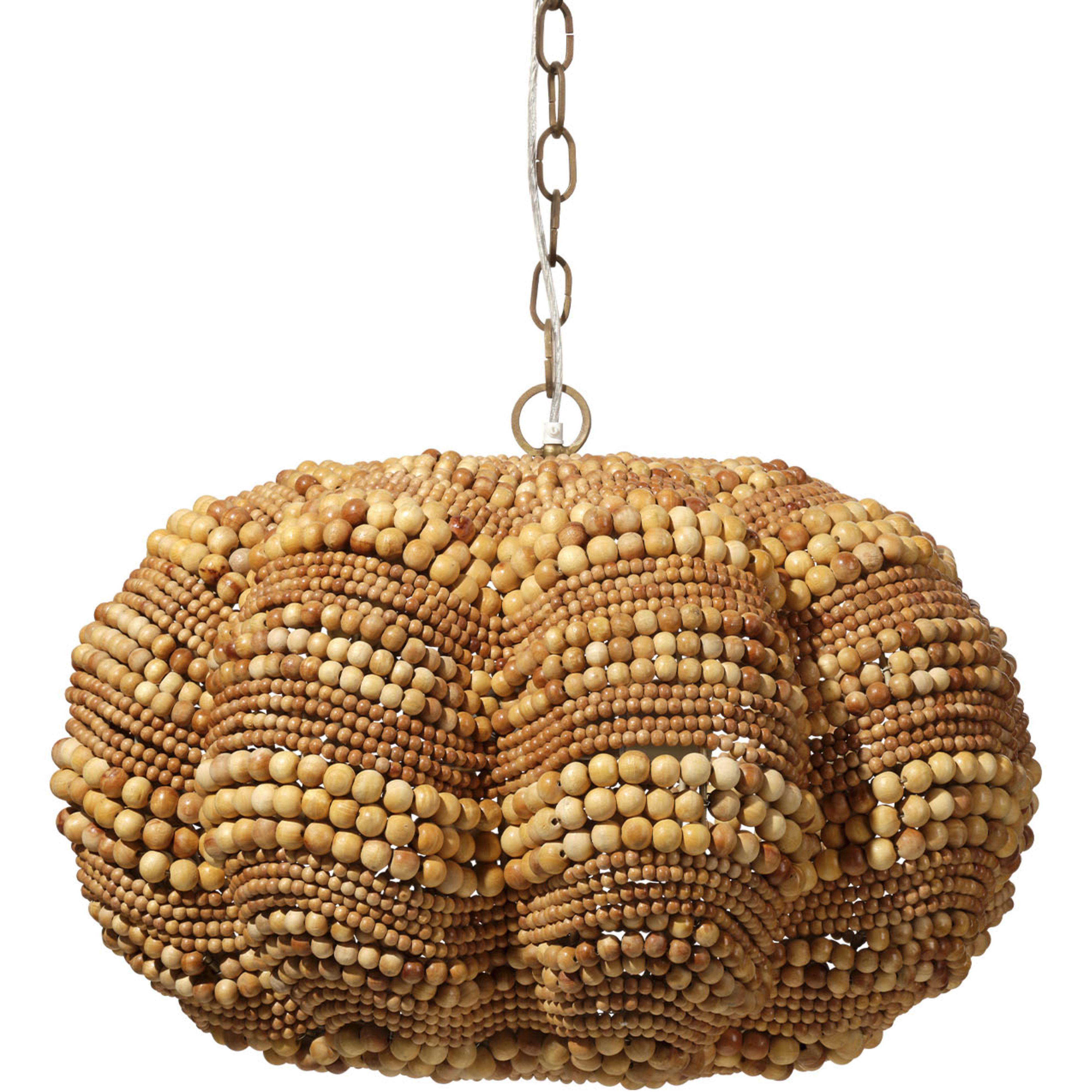 Clamshell 4 Light 27 inch Natural Wood Beads Chandelier Ceiling Light in Natural Hand-Carved Mango Wood Beads, Small
