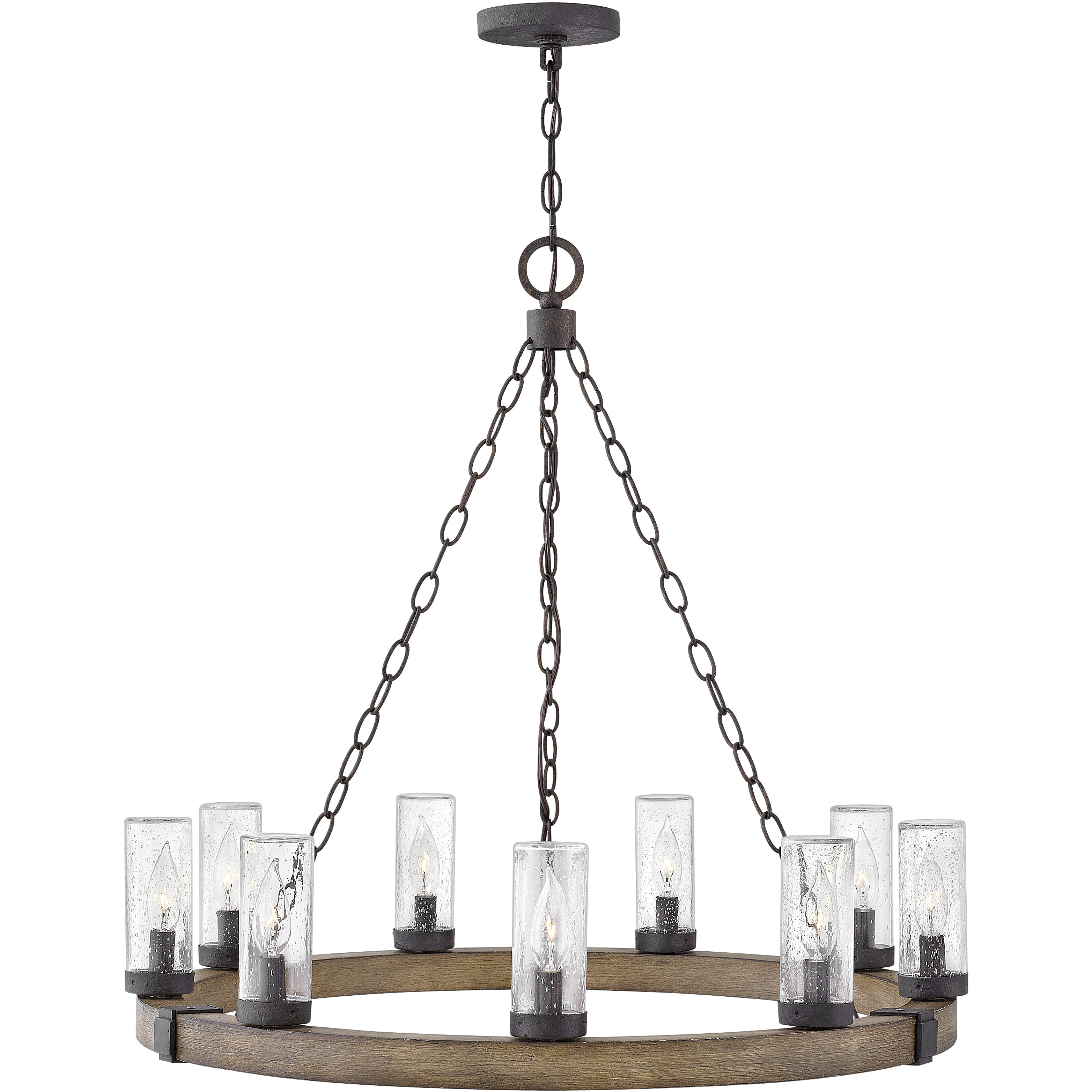 Open Air Sawyer 9 Light 30 inch Sequoia with Iron Rust Outdoor Hanging in Non-LED