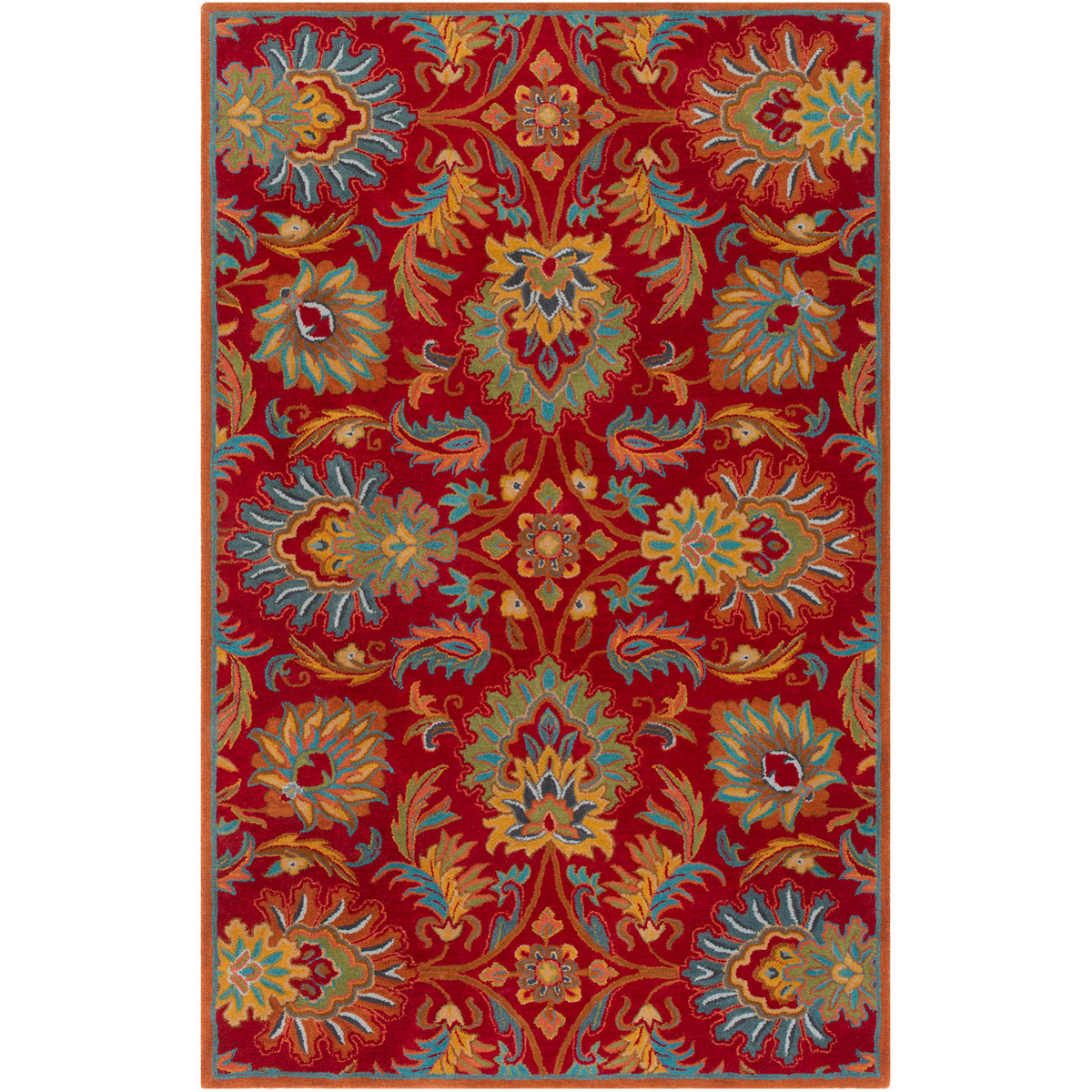 Edda 96 X 60 inch Dark Red/Teal/Mustard/Dark Green/Burnt Orange Rugs