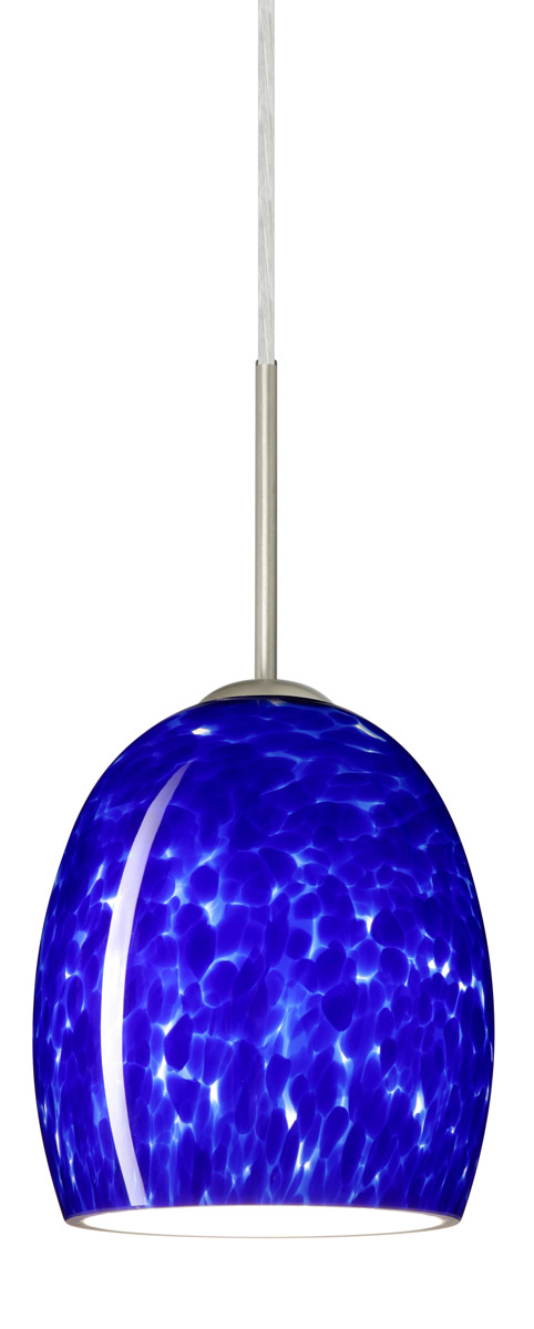Lucia 1 Light Satin Nickel Pendant Ceiling Light in Incandescent, Blue Cloud Glass