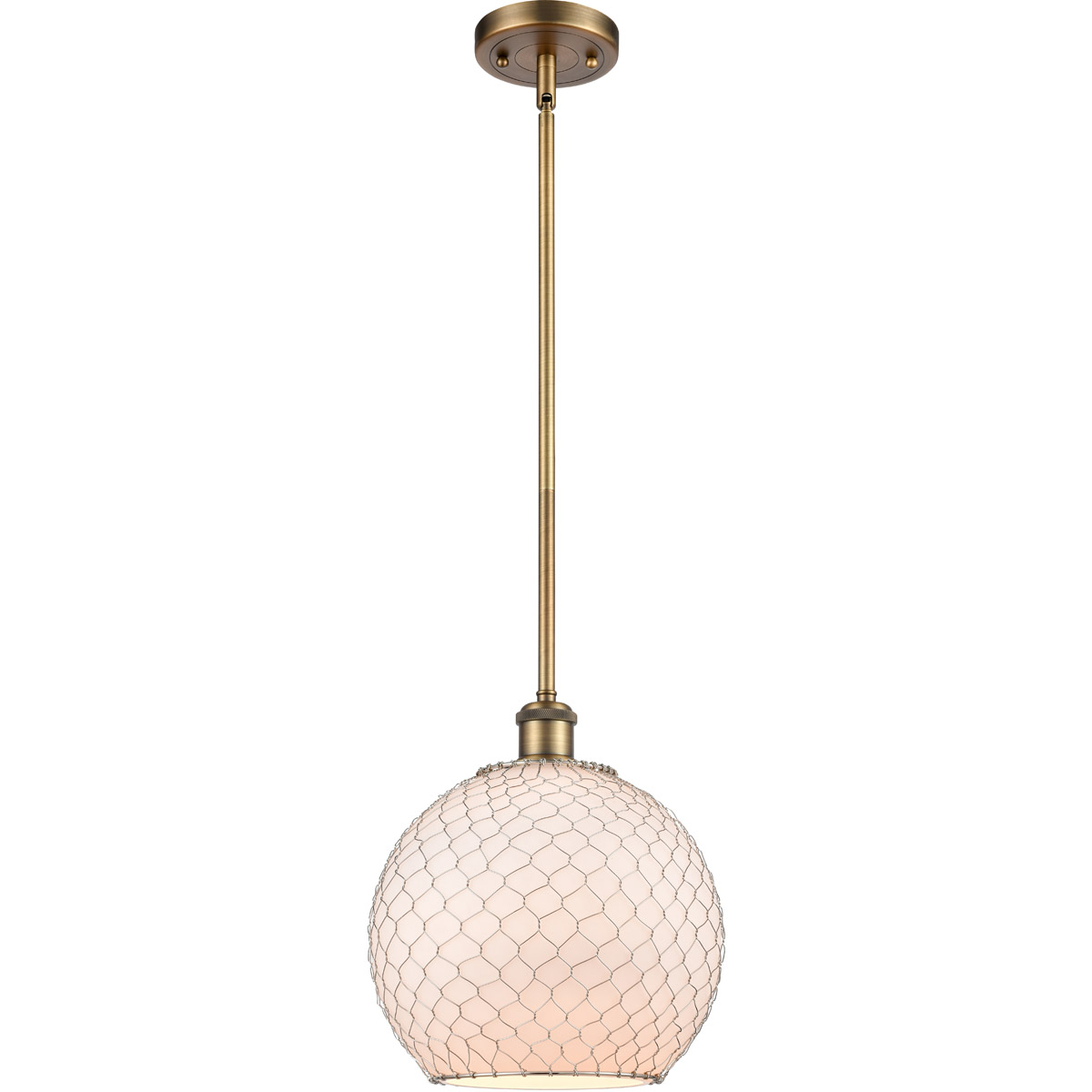 Ballston Large Farmhouse Chicken Wire 1 Light 10 inch Brushed Brass Pendant Ceiling Light, Ballston