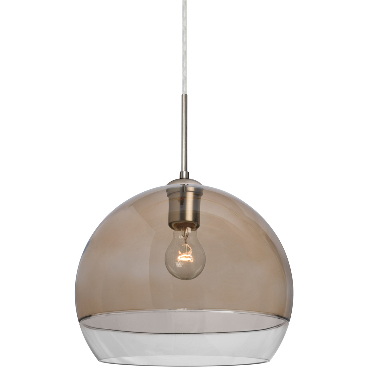 Ally 1 Light Satin Nickel Pendant Ceiling Light in Smoke with Clear Glass
