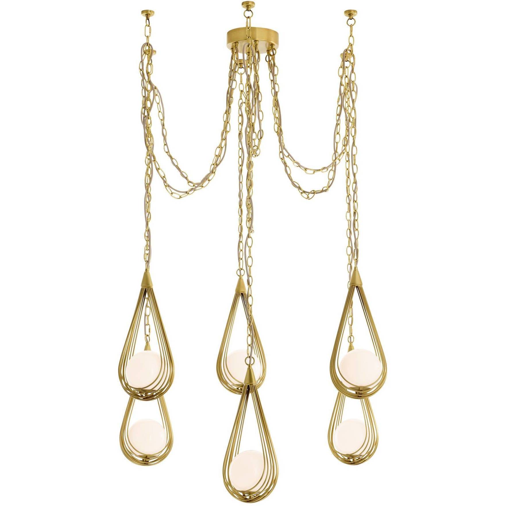 Ova 6 Light 38.5 inch Antique Brass Multi-Drop Chandelier Ceiling Light