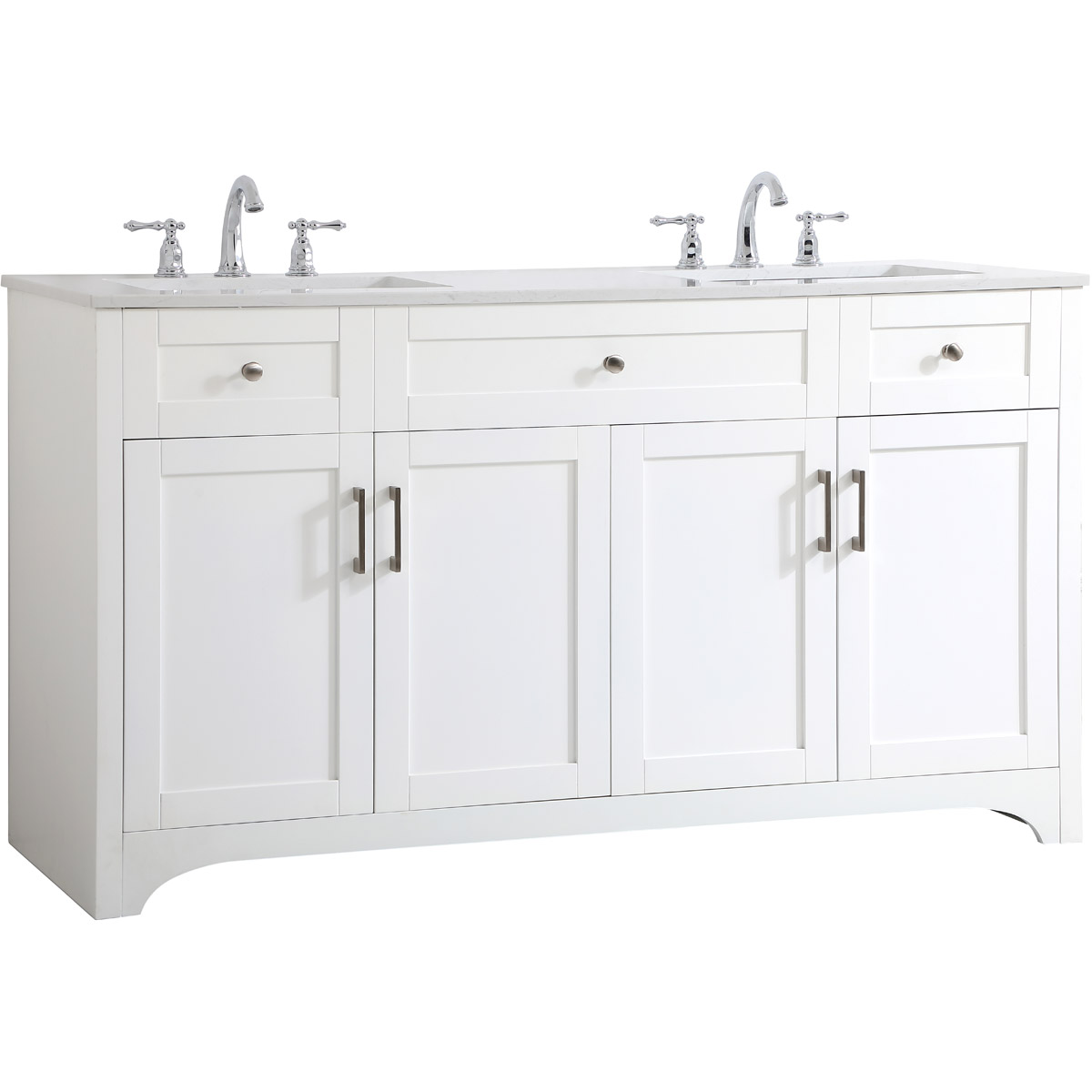 Moore 60 X 22 X 34 inch White and Brushed Nickel with Calacatta Quartz Vanity Sink Set