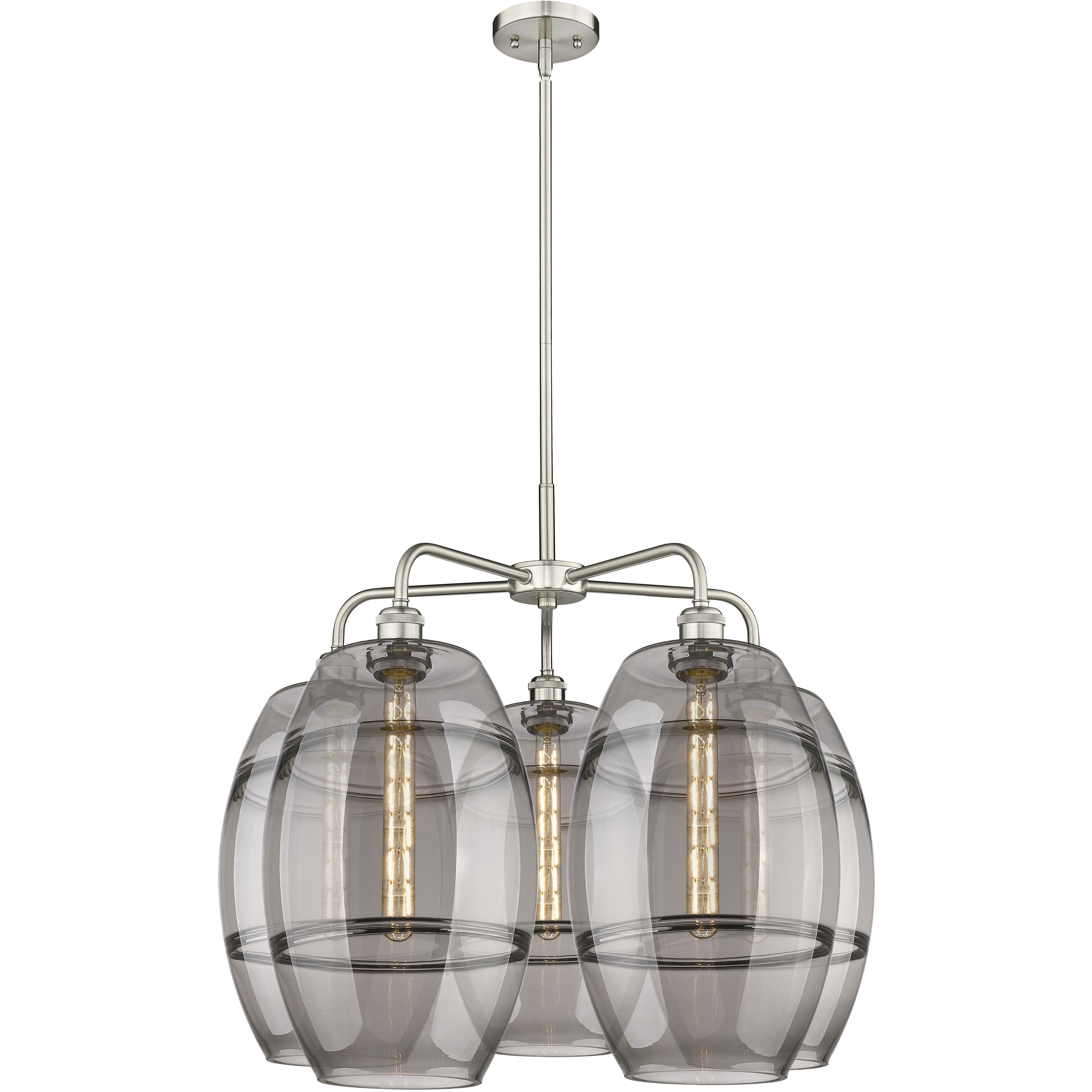 Ballston Vaz 5 Light 28 inch Satin Nickel Stem Hung Chandelier Ceiling Light in Light Smoke Glass
