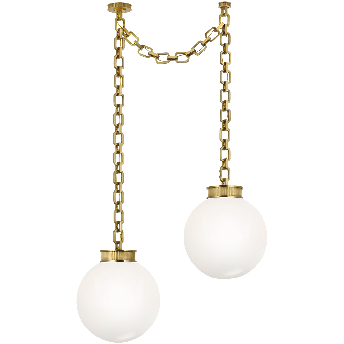 Marie Flanigan Bellamy LED 16 inch Soft Brass Statement Chain Globe Chandelier Ceiling Light in White Glass