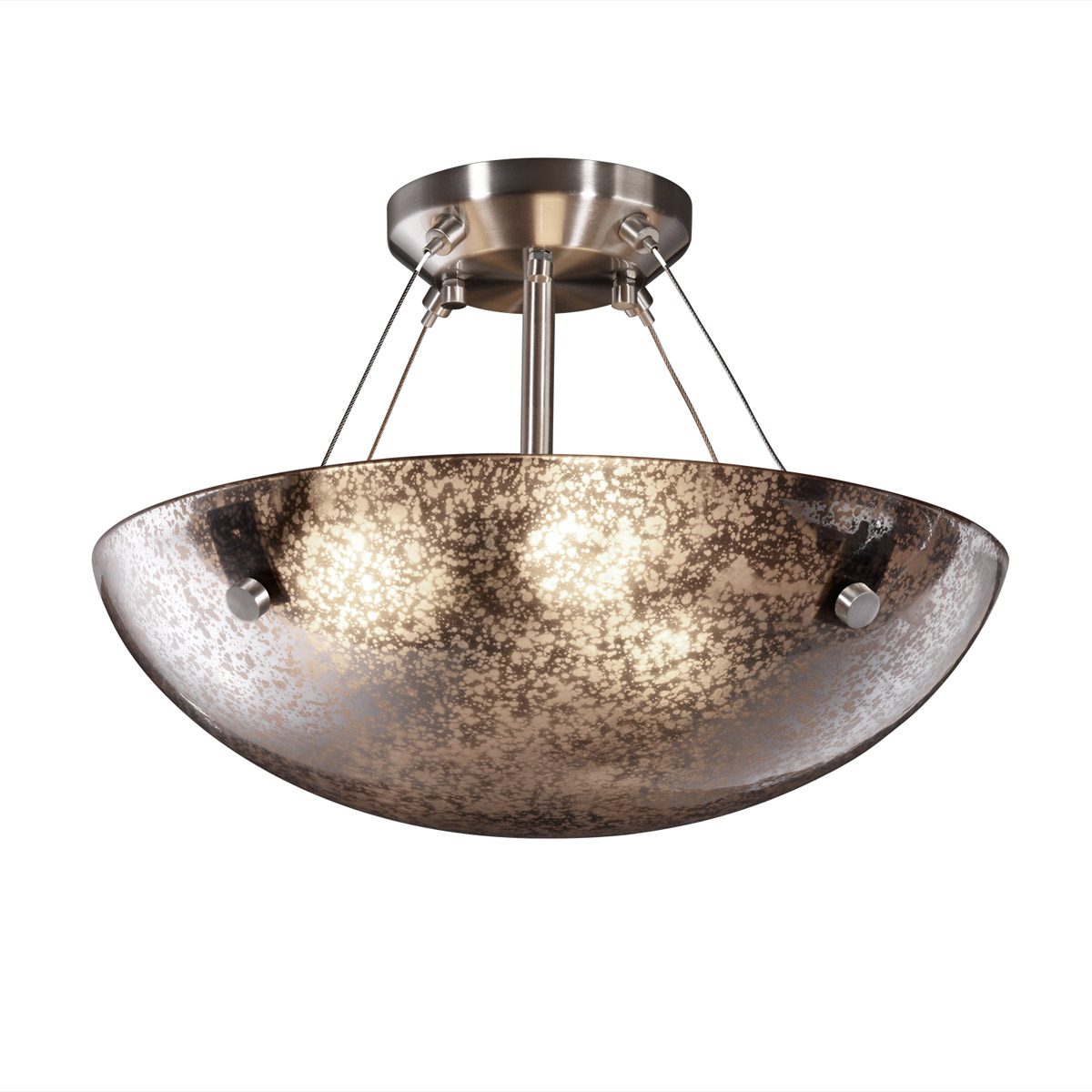 Fusion 3 Light 21 inch Brushed Nickel Semi Flush Ceiling Light in 3000 Lm LED, Pair of Squares, Opal Fusion