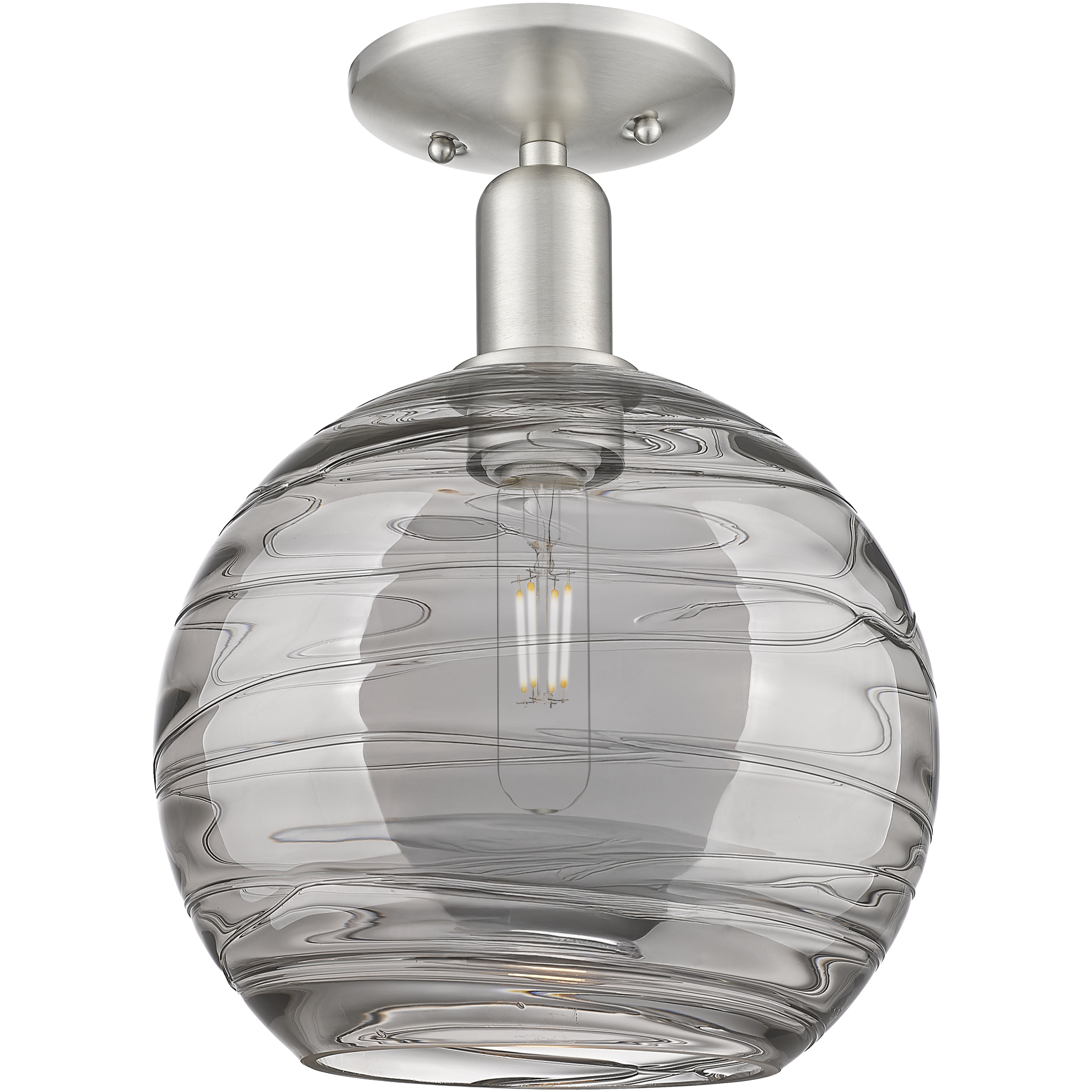 Arcadia Athens Deco Swirl 1 Light 10 inch Brushed Satin Nickel Semi-Flush Mount Ceiling Light