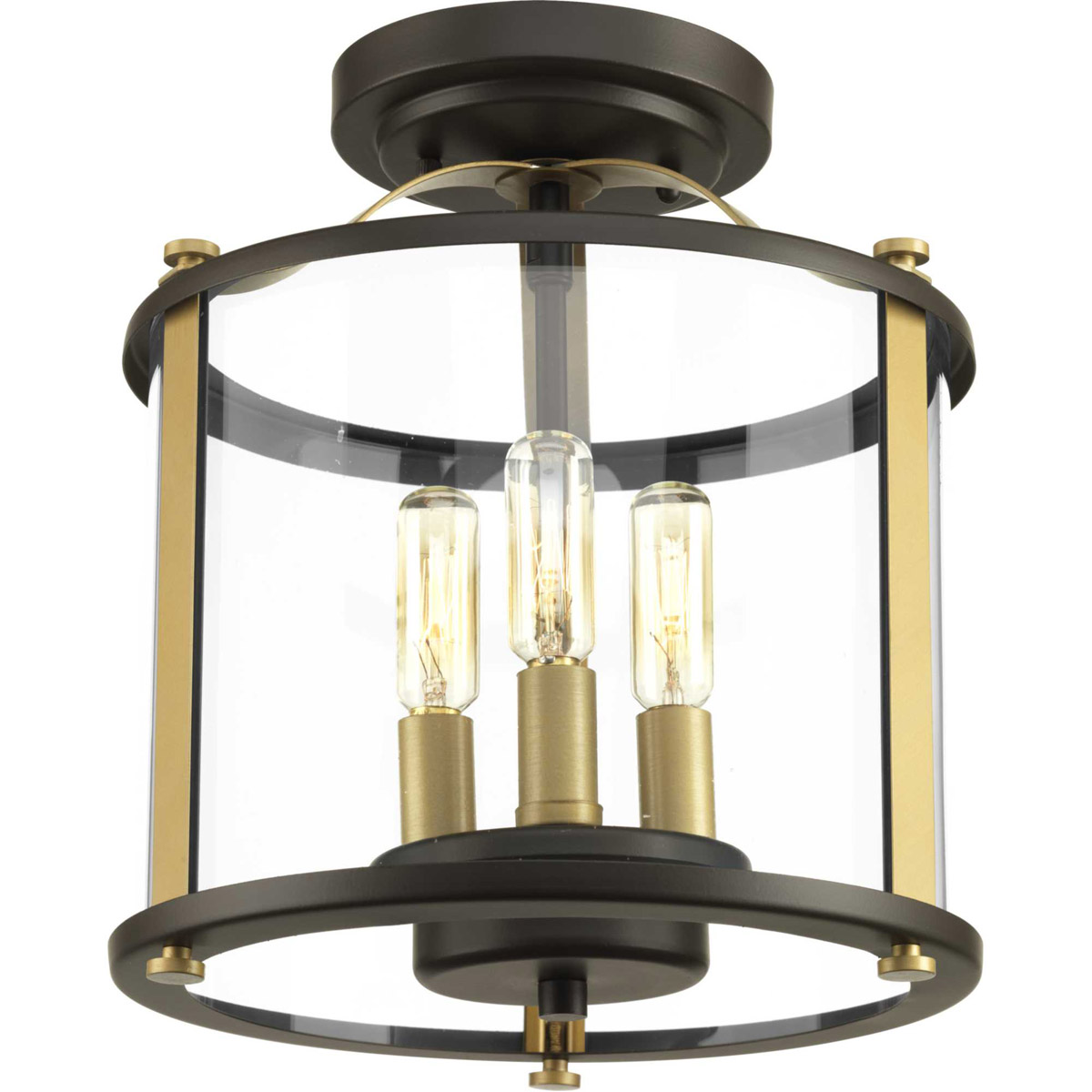 Squire 3 Light 10 inch Antique Bronze Outdoor Semi-Flush Convertible in Antique Bronze and Vintage Brass