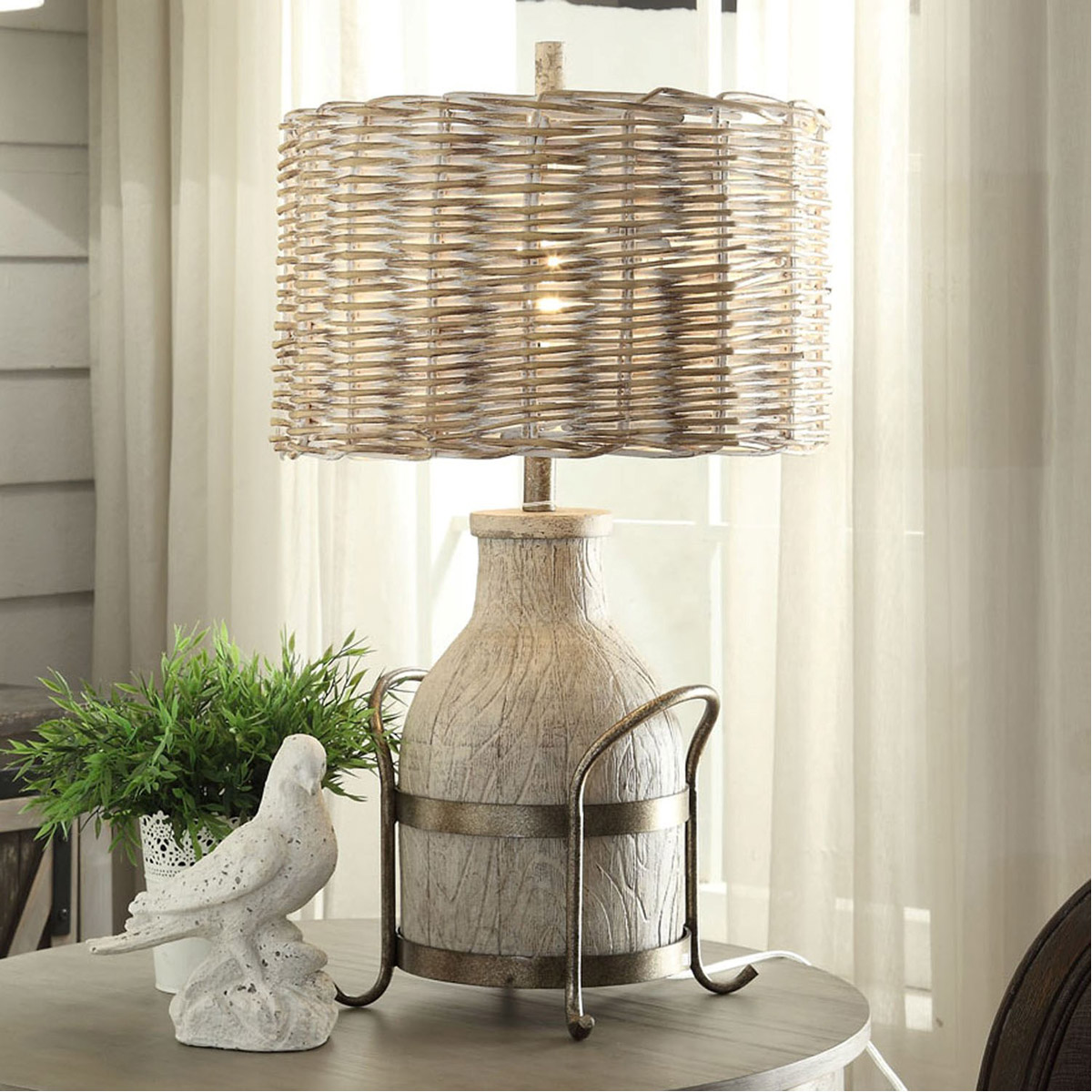 Dary Farm 31 inch 150 watt Milk Wood and Natural Iron Table Lamp Portable Light