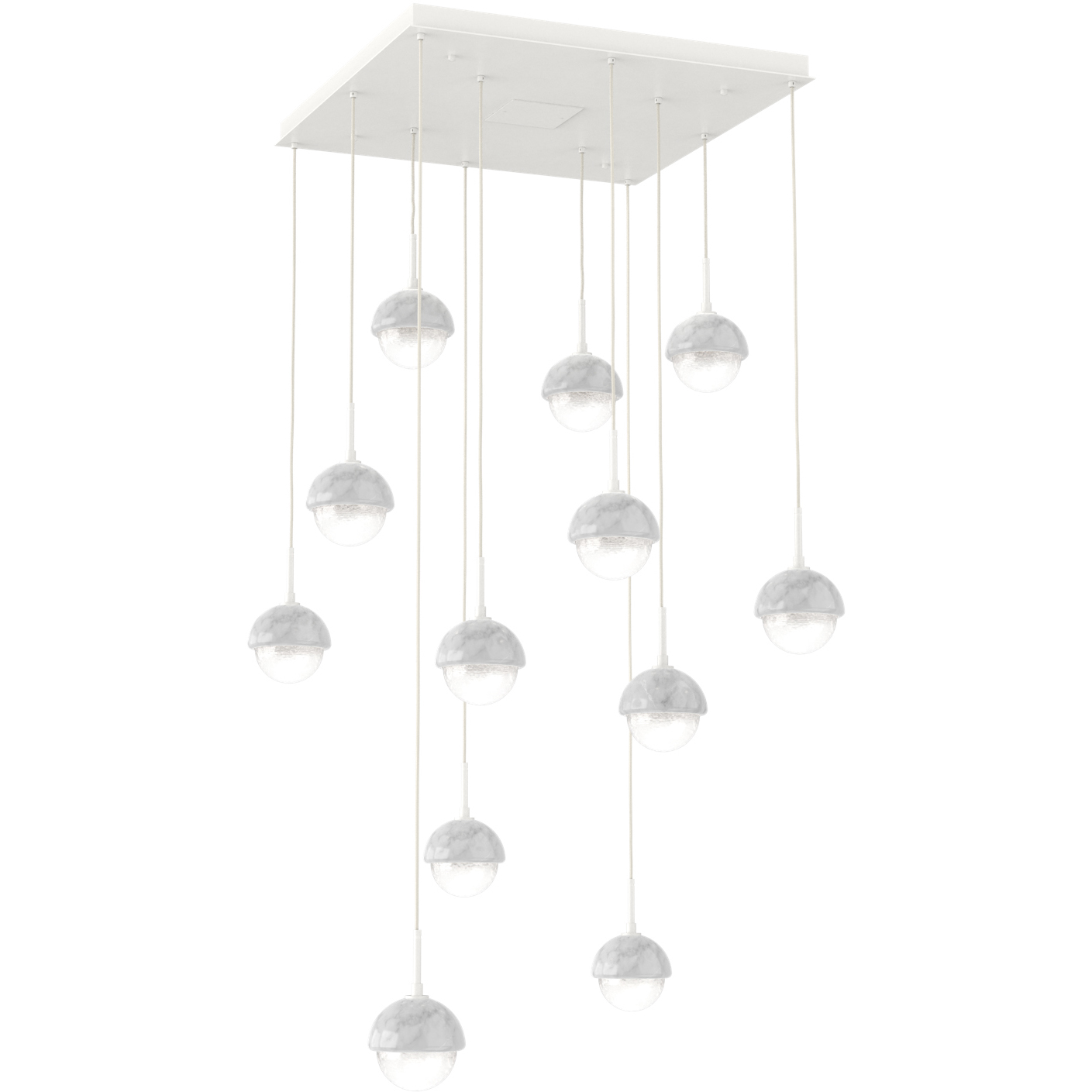 Cabochon LED 33.9 inch Salt White with White Marble Multi-Pendant Ceiling Light in White Linen, 2700K LED