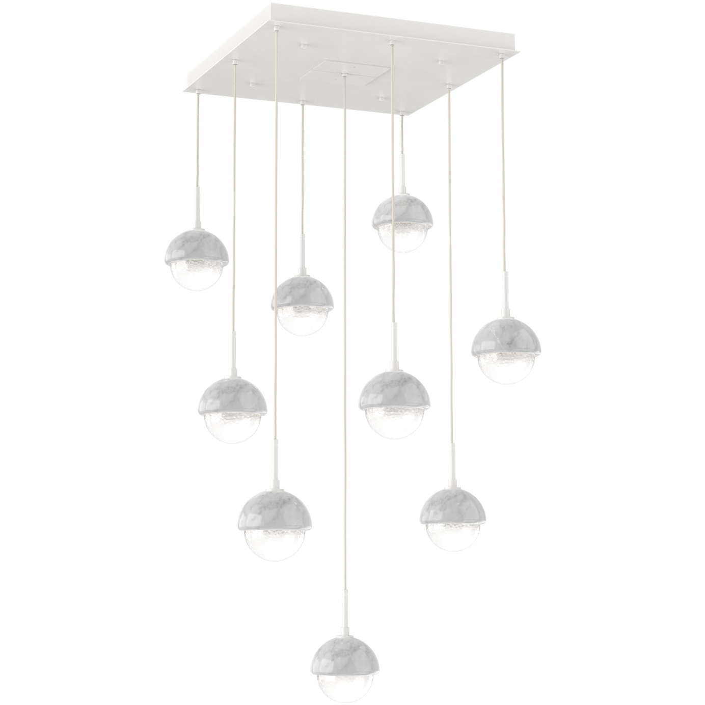 Cabochon LED 27.8 inch Salt White with White Marble Multi-Pendant Ceiling Light in White Linen, 2700K LED