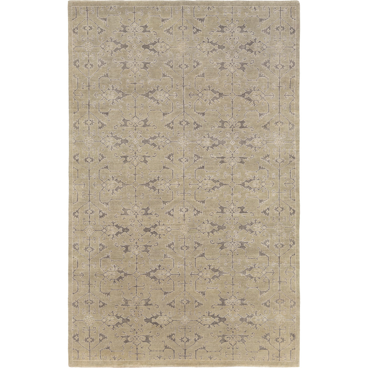 Opulent 36 X 24 inch Green and Gray Area Rug, Wool, Cotton, and Viscose