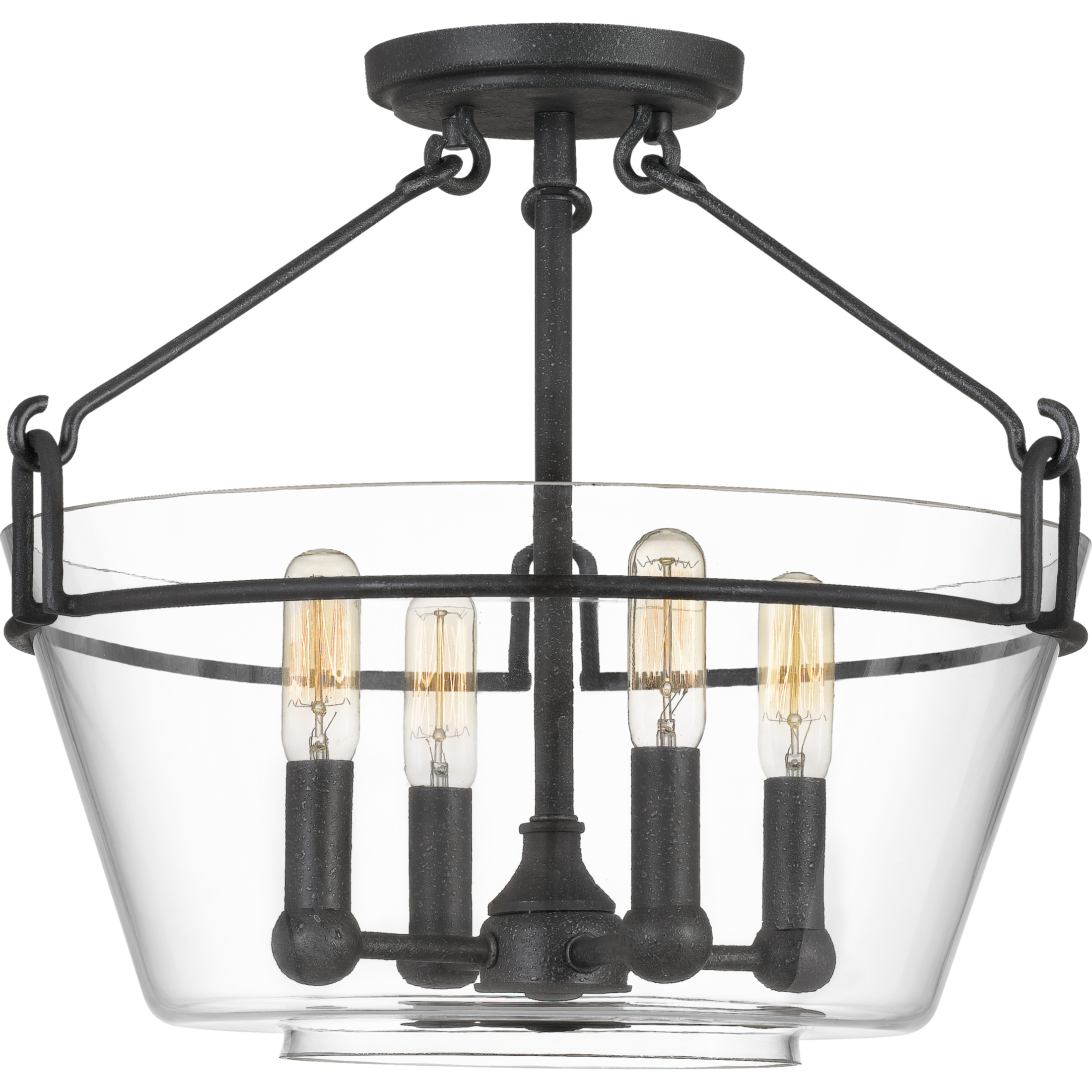 Wells 4 Light 17 inch Grey Ash Semi-Flush Mount Ceiling Light