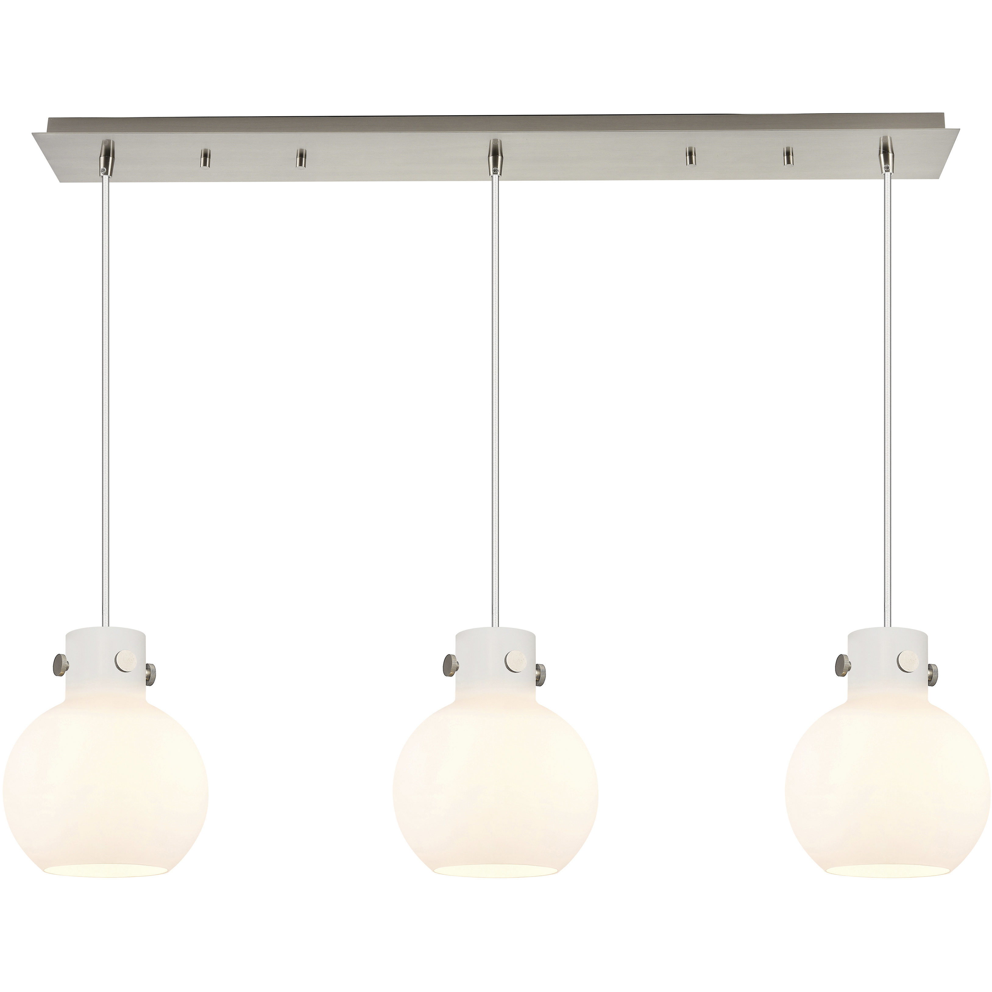 Newton Sphere 3 Light 39.75 inch Brushed Satin Nickel Linear Pendant Ceiling Light in White Glass