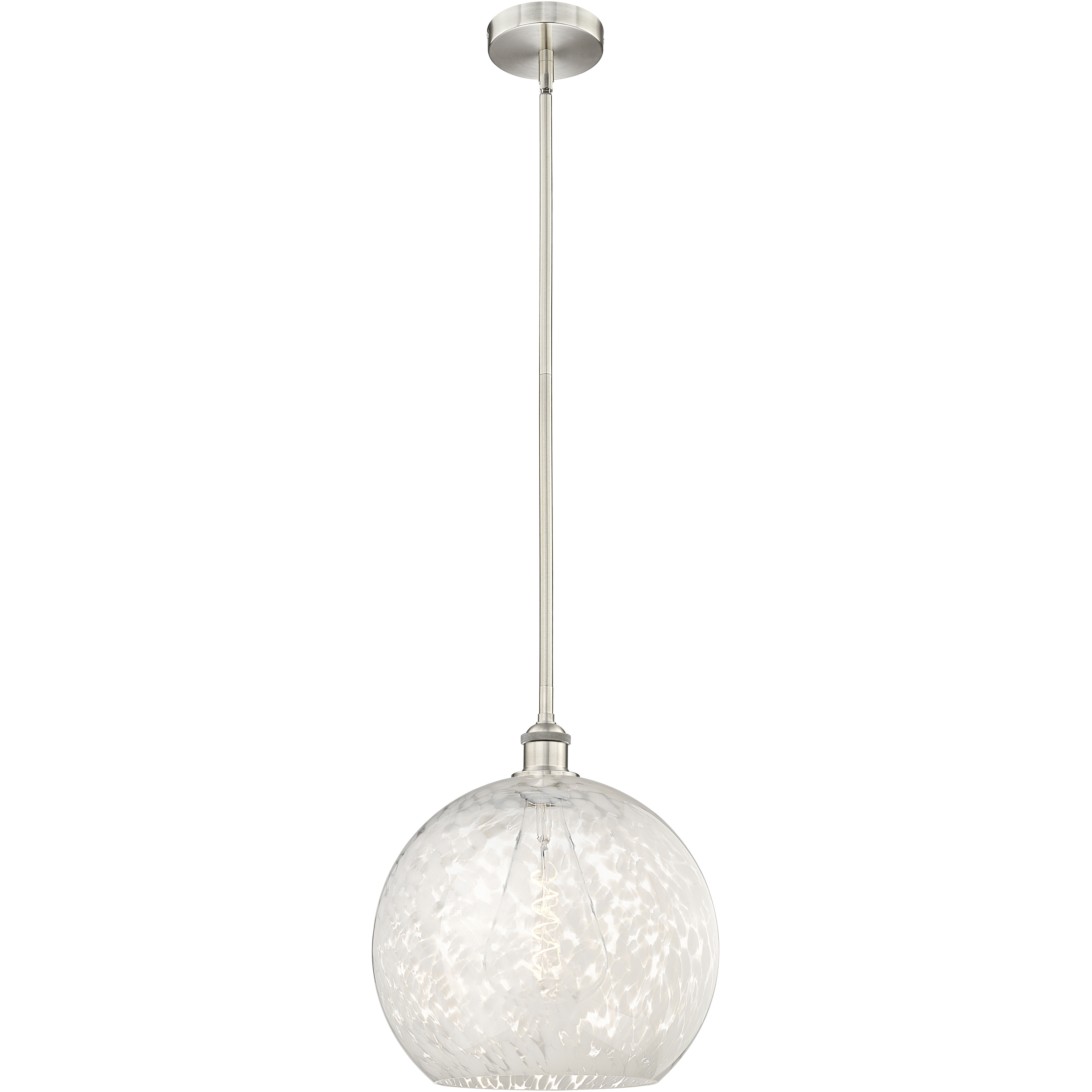 Edison White Mouchette 1 Light 13.75 inch Brushed Satin Nickel Stem Hung Pendant Ceiling Light