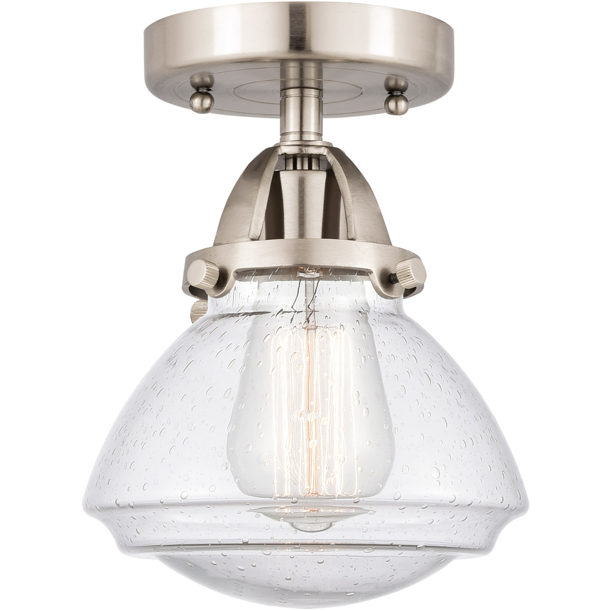 Nouveau 2 Olean 1 Light 7 inch Brushed Satin Nickel Semi-Flush Mount Ceiling Light in Seedy Glass