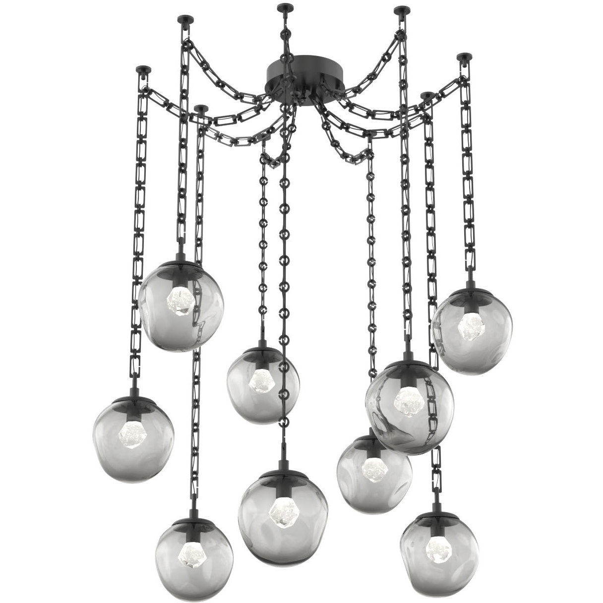 Aster LED 18.7 inch Matte Black Swag Multi-Pendant Ceiling Light in 3000K LED, Zircon Inner - Smoke Outer, Rectangular Chain