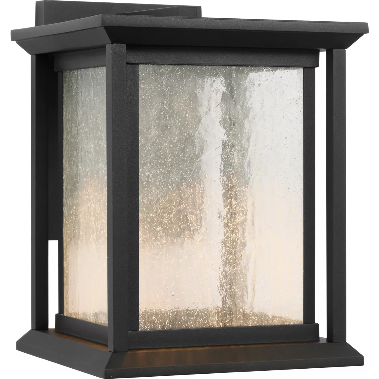 Audley LED 10 inch Textured Black Outdoor Wall Lantern in Distressed Seeded Glass, Small