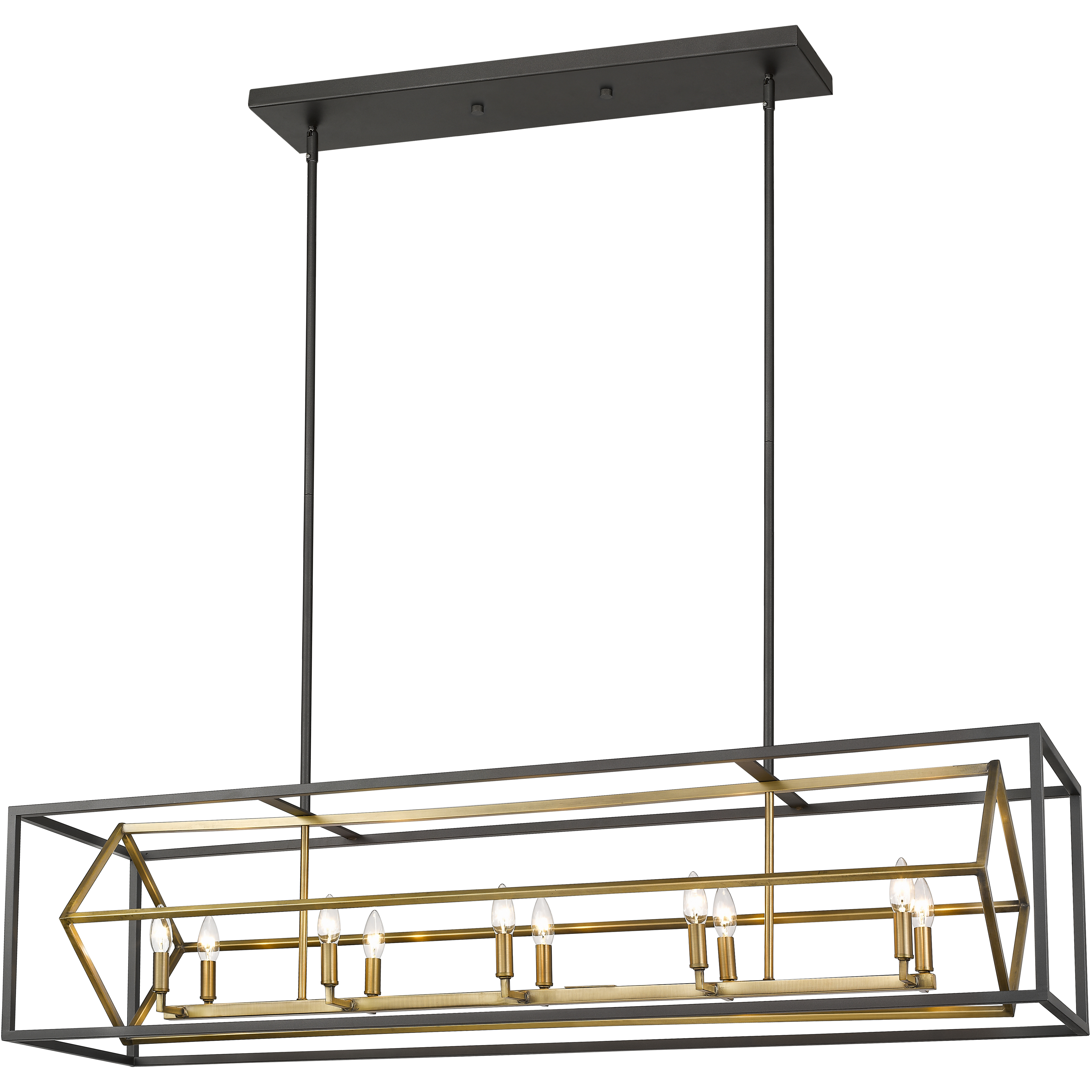 Euclid 10 Light 56 inch Olde Brass and Bronze Linear Chandelier Ceiling Light