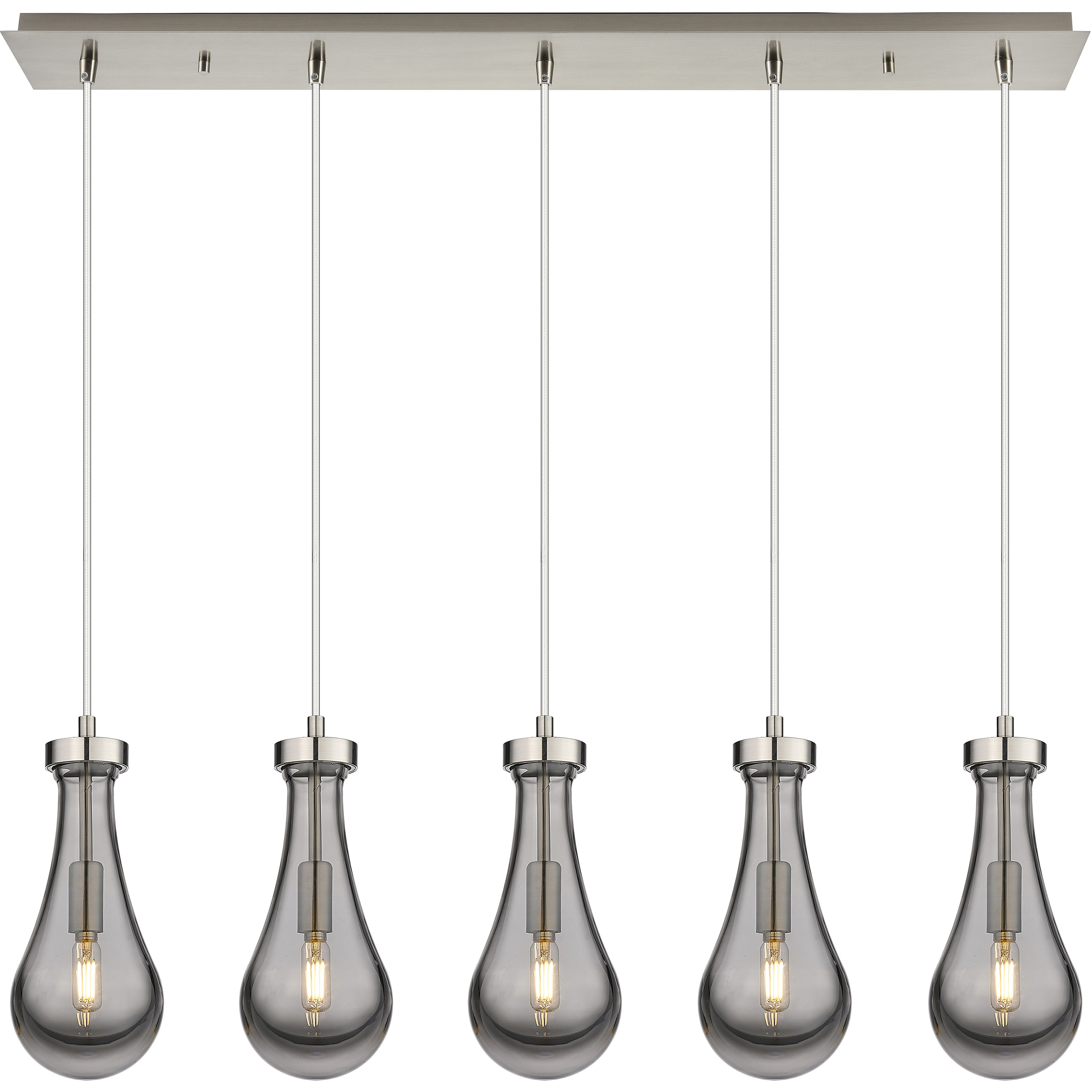 Owego 5 Light 36.88 inch Brushed Satin Nickel Linear Pendant Ceiling Light in Light Smoke Glass