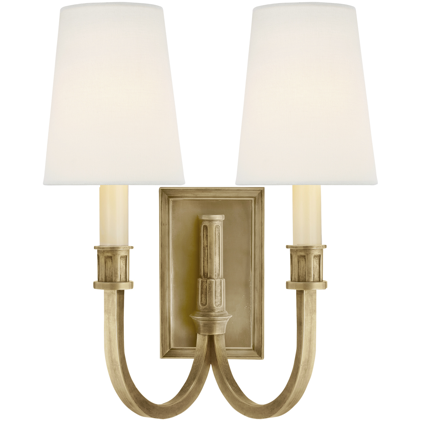 Thomas O'Brien Modern Library 2 Light 11.5 inch Hand-Rubbed Antique Brass Double Sconce Wall Light in Linen