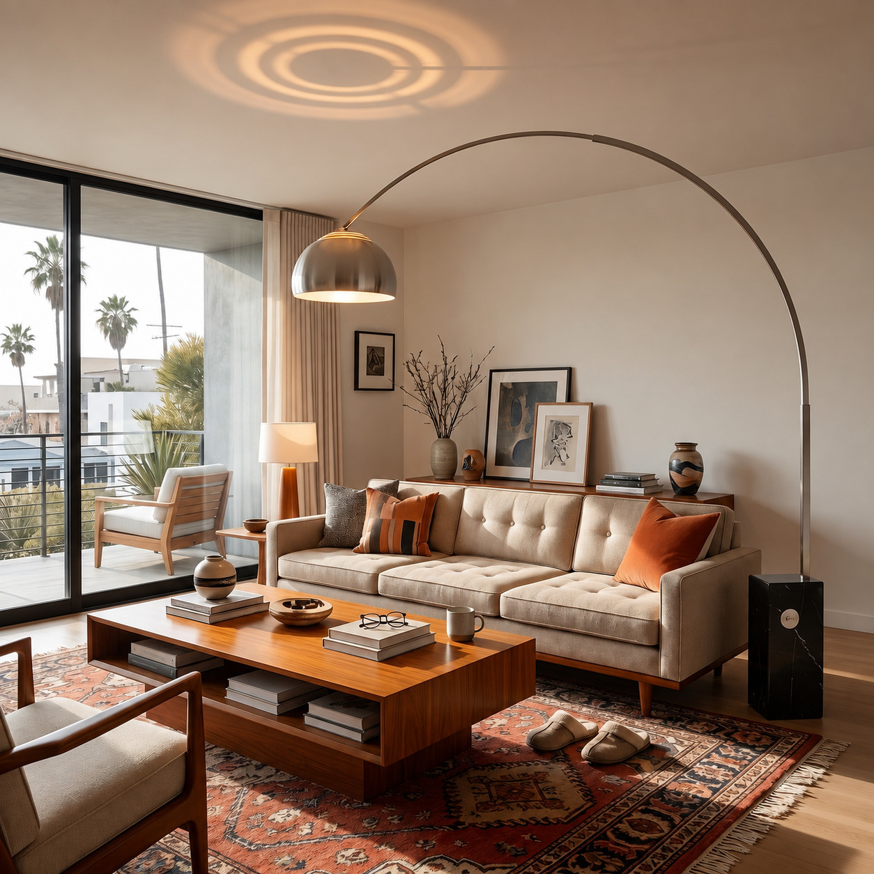Iconic 95 inch 14 watt Satin Nickel and Black Arc Floor Lamp Portable Light