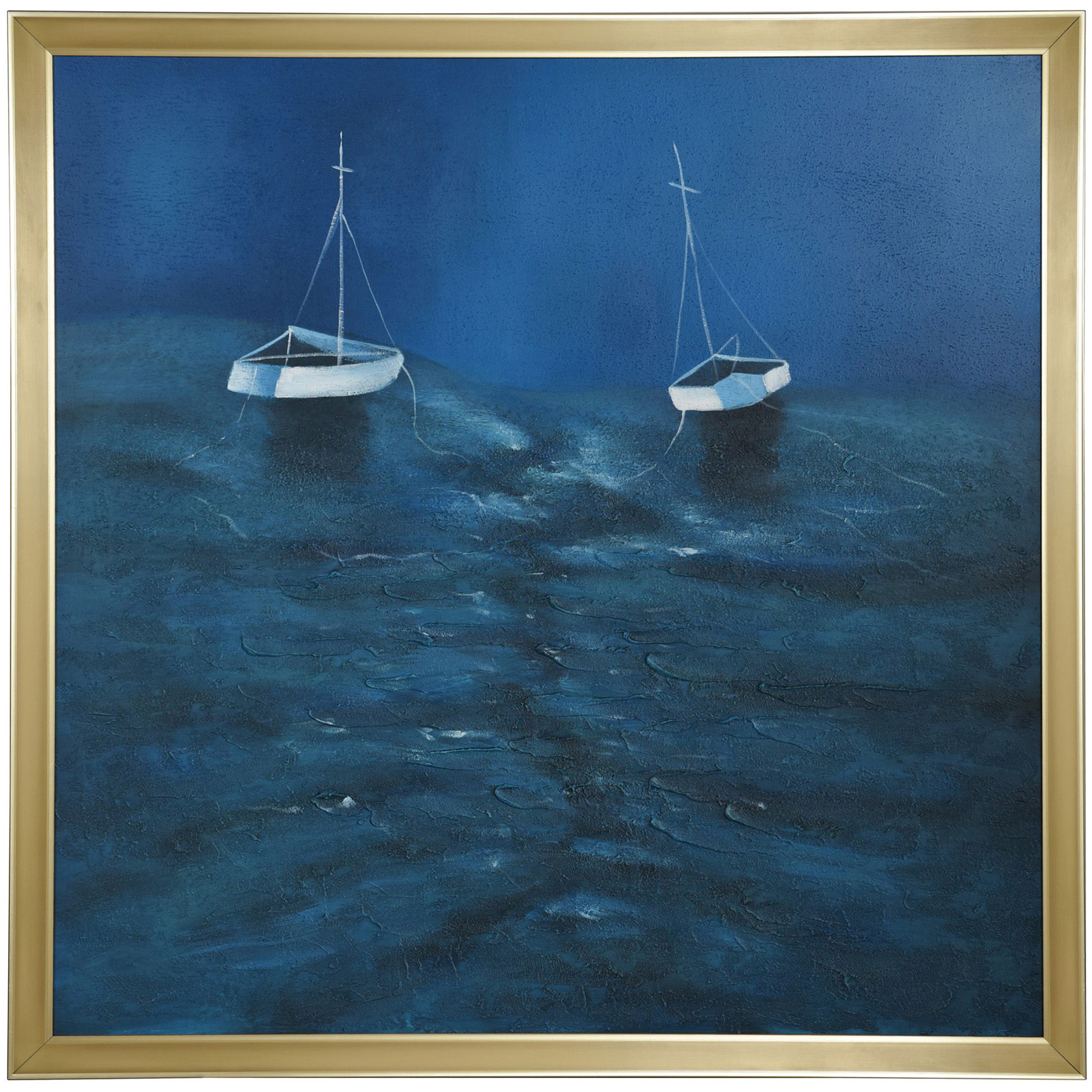 Blue Water Sailboat Blue and White and Navy and Gold and Natural Wall Art