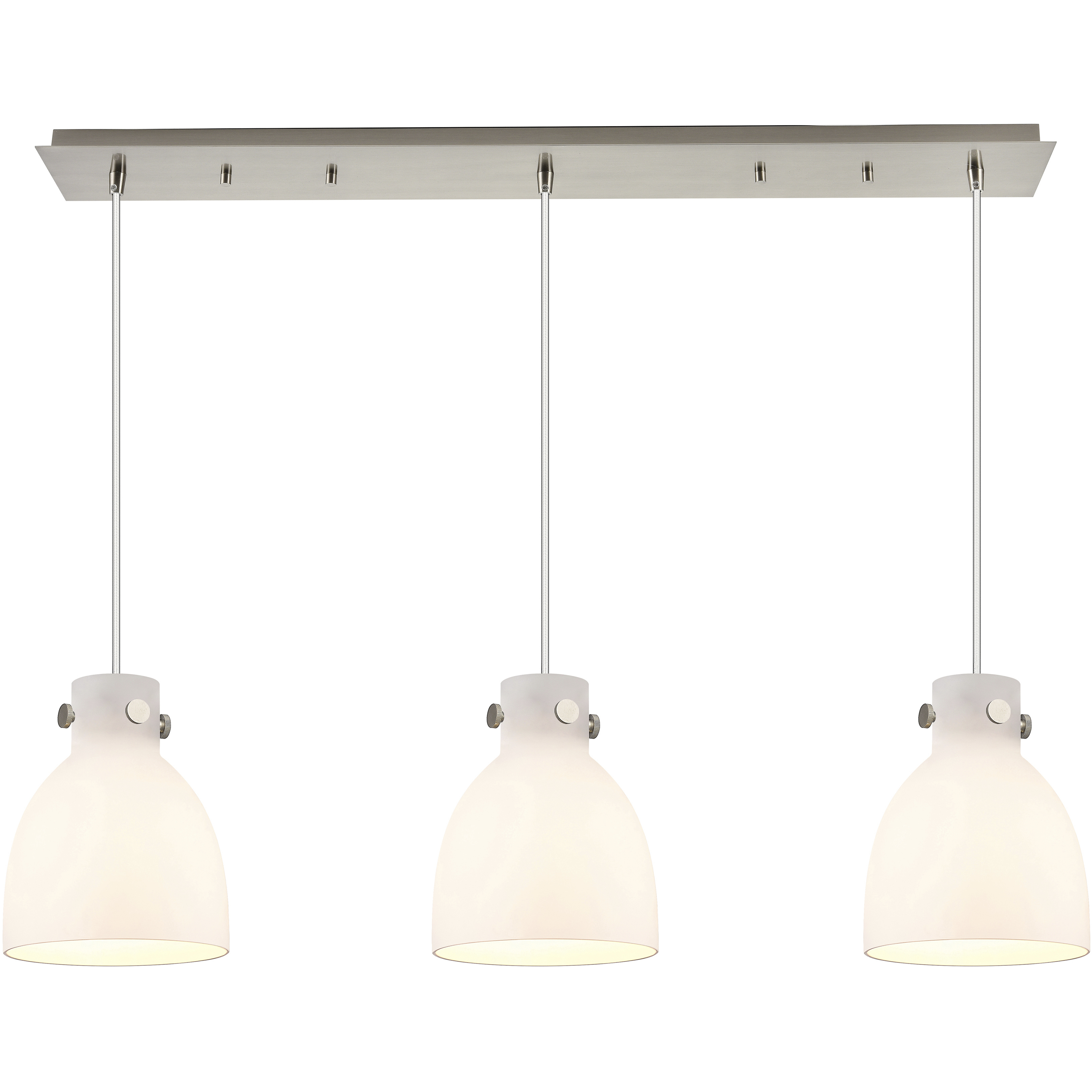 Newton Bell 3 Light 39.75 inch Brushed Satin Nickel Linear Pendant Ceiling Light in White Glass