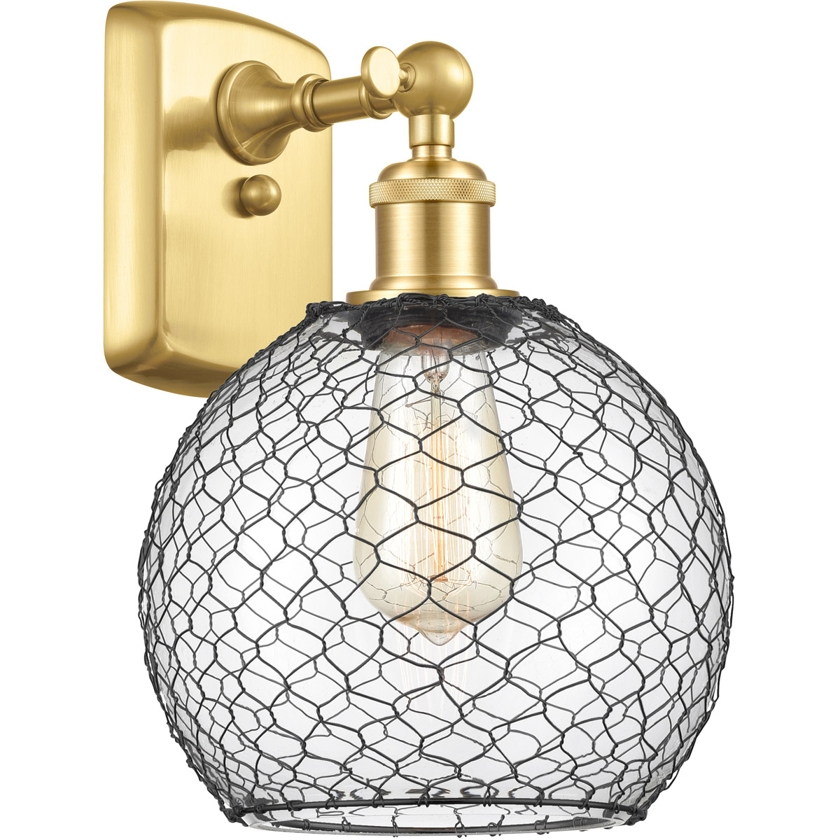 Ballston Farmhouse Chicken Wire 1 Light 8 inch Satin Gold Sconce Wall Light, Ballston