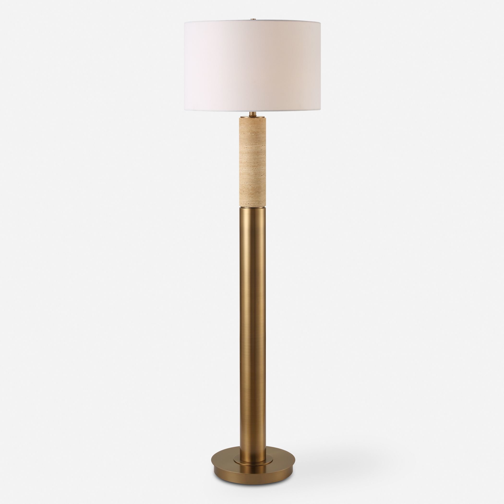 Knox 66 inch 150.00 watt Travertine and Antique Brass Floor Lamp Portable Light